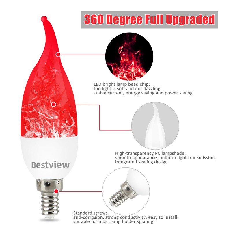 Bestview LED Flame Effect Light Bulbs,3 Modes Flickering Light Bulbs,