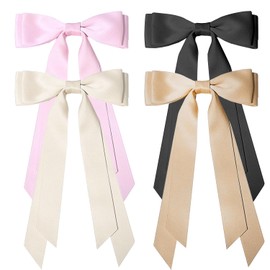 4 Pieces Of Bow Ribbon Hair Clips, Sweet And Cute Hair Clips, Long Ribbon Hair Clips, Hair Accessories, Satin Hair Clips