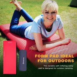 KingCamp Self Inflating Camping Sleeping Pad for Camping, 3.93 Thick Foam Air Mattress Camping Mat for Hiking,Travel, Tent, Red/Charcoal