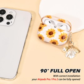 CameCosy for AirPods Pro 1st/2nd Generation Case with Cute Keychain, Pretty Sunflowers Design for Women TPU Protective Cover Case for AirPod Pro (2023/2022/2019)