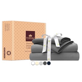 Tissaj Organic Cotton Sheets Full Size – Smoke Grey – GOTS Certified – Durable Quality – Extra Deep Pockets & Secure Fit – Hotel Quality Sheets – Sateen Weave – with Carry Pouch – Set of 4
