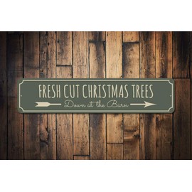 Christmas Tree Sign, Fresh Cut Trees Sign, Tree Farm Aluminum Decor - 9" x 36"