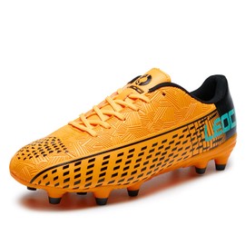LEOCI Soccer Cleats for Women's and Men's Outdoor Unisex Football Shoes Firm Rugby Boots Orange-Black