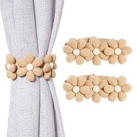 A.HEAVYWOOD Curtain Tieback 2 Pack Boho Daisy Curtain Holdbacks Three Cute Flower Tie Back for Curtain Elegant Boho Home Decor (Coffee 3Daisy)