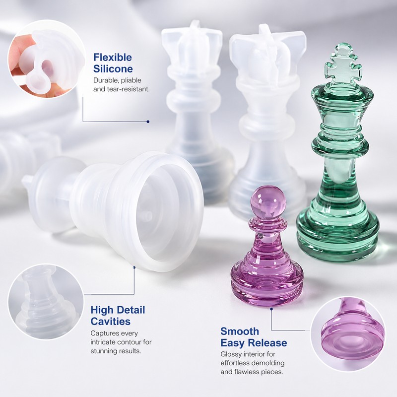 3D Chess Piece Silicone Mold for Resin Crafts – Reusable