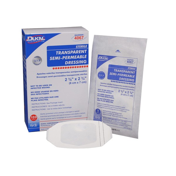 DUKAL 4067 Transparent Semi-Permeable Dressings, 2-3/8" x 2-3/4", Sterile