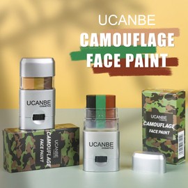 UCANBE 2 Pack Camo Face Paint,3 Color Camouflage Hunting Face Body Paint Sticks,Safe Non-Toxic Militarty Camo Paint,Oil Activated Makeup Stick for Costume Party,Cosplay,Hunting,Army