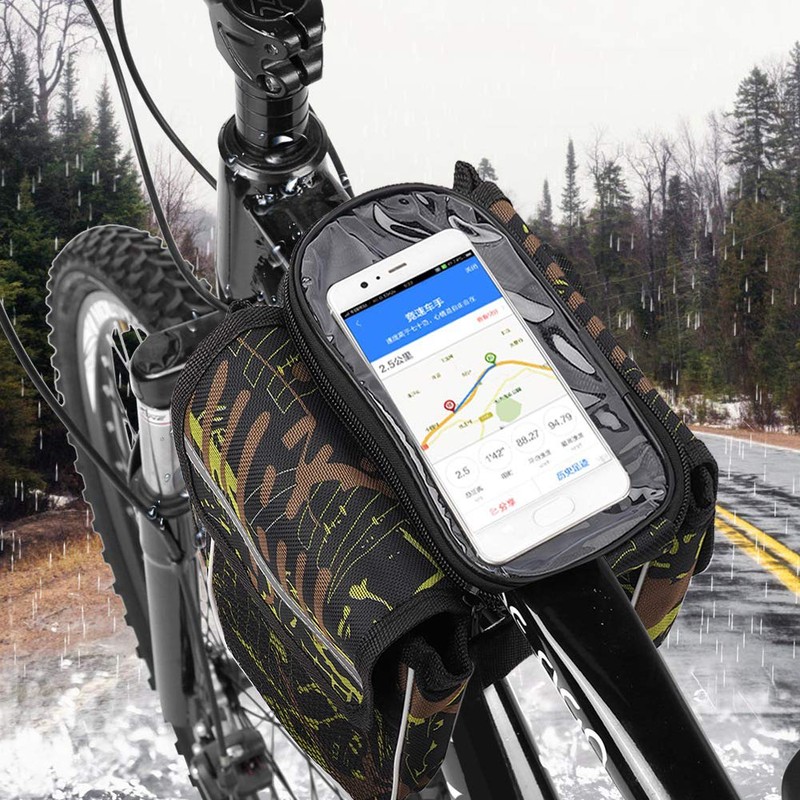 OhhGo アウトドアポータブル自転車フロントチューブフレームバッグ電話ホルダーケースバイクアクセサリー(グリーン)