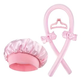 Curly Ondas En Cabello Rizos Sin Calor Tubo Con 2 Scrunchies Rosa