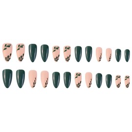 GNALIA 24 Pcs On Nails Medium Length Stiletto False Nails with Glue Pretty Stiletto Artificial Nails with Glue Acrylic Nails for Women and Girls Green