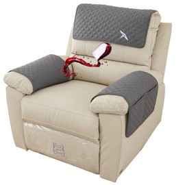 Waterproof Armchair Arm Cover 1 2 3 Seater Headrest Cover for Recliner Chair Anti-Slip Armchair Slipcover with Pockets Organiser Sofa Chair Arm Protector F for Dog, Cat, Pets (Dark Gray,1 Seat 3 pc)