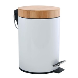 MSV Aza Cosmetic Bin 3 Litres Stainless Steel Bamboo with Soft-Close Mechanism and Inner Bucket White