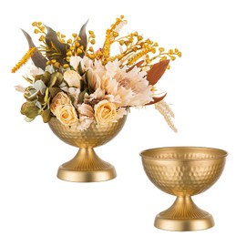 Sziqiqi Urn Vases for Wedding Table Decoration - 15 cm High Gold Metal Vase Set of 2 Small Vintage Flower Arrangement Pots for Table Elegant Hammered Flower Vase for Christmas Anniversary Party