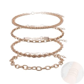 Yheakne Boho Rope Bracelet Layered Paperclip Chain Bracelet Gold Chunky Stacking Bracelet Vintage Curb Chain Bracelet Hand Chain Jewelry for Women and Girls 4Pcs (4Layer)