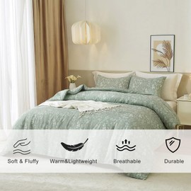 EAVD Vintage Garden Sage Green Floral Comforter Set Full Soft Microfiber Chic Cute Floral Bedding Comforter Set 1 Full Comforter and 2 Pillowcases Fresh Botanical Comforter Set for All-Season