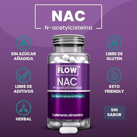 Flow Supplements | NAC N-Acetilcisteína 600 mg - 60 Cápsulas - Apoya la Protección Celular - Sin Gluten, Sin Azúcar - Suministro para 2 Meses - Suplem