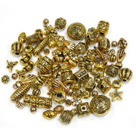 200 g Plastic Beads Mix Tibetan Antique Plastic Beads Mix Motifs Set Gold Colour Metal Look Bead for Threading Bracelets Necklaces Bead Set Craft Set D119 x 4