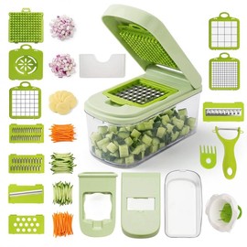 Cortador de Verduras, Picador de Verduras Multifunción 16 en 1, Picadora de verduras con 9 cuchillas de acero inoxidable, Material de calidad alimenta