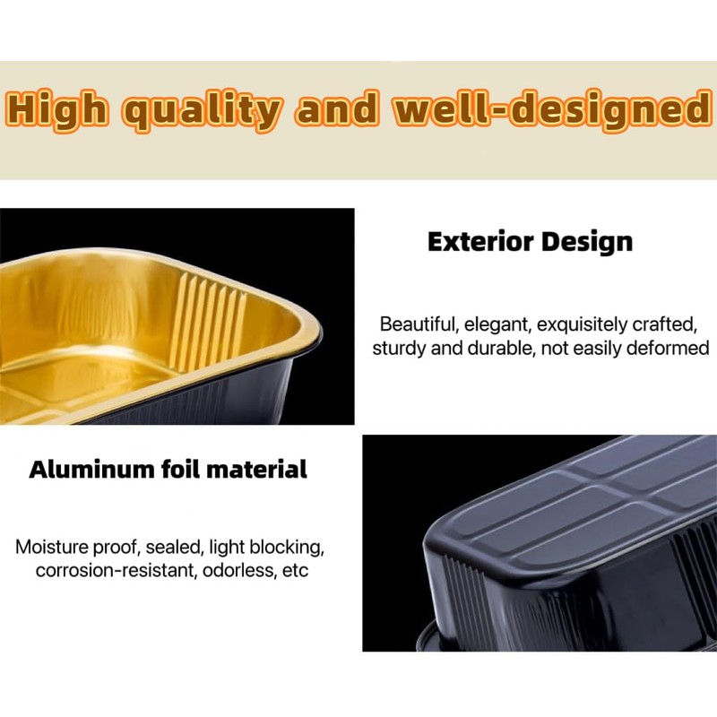 Heavy Duty Aluminum Pans with Lids Double Thick Black Gold