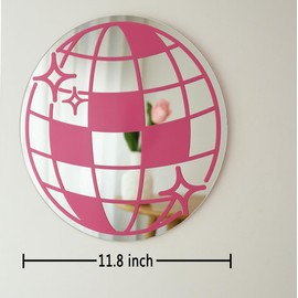 JOY UINAN Wall Mount Disco Ball Mirror, 11.8 inches, Acrylic, Modern, Hot Pink, Teen Girl Room Decor