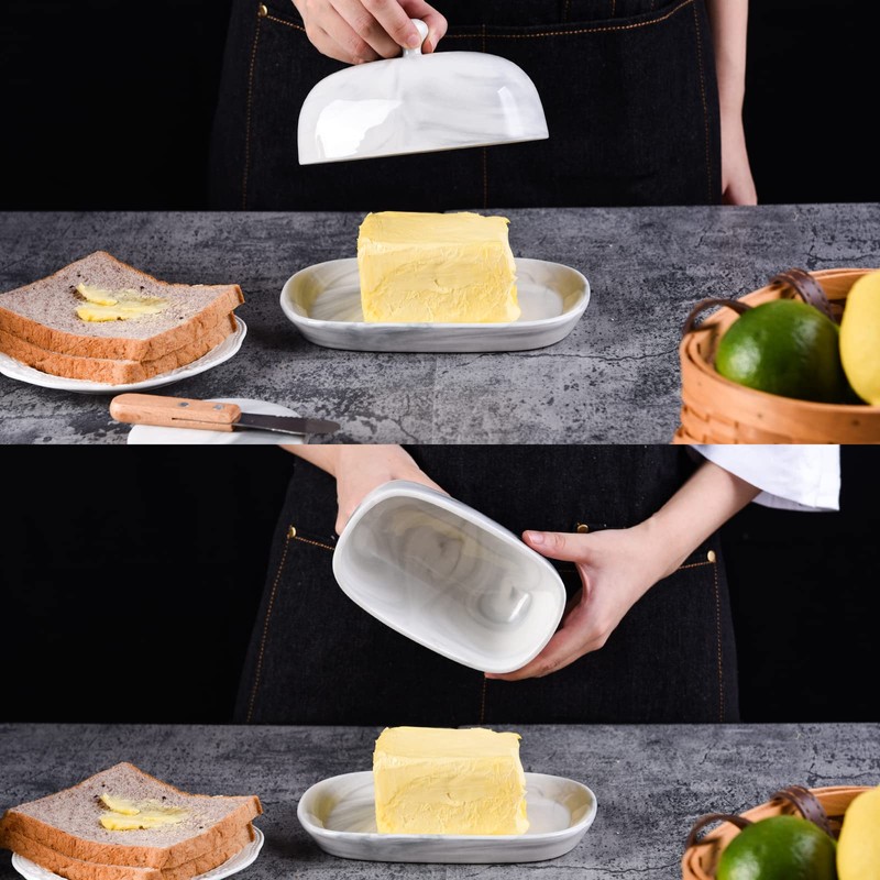 Yundu Grey Marble Butter Dish with Lid, Ceramics Butter Keeper