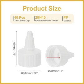 PATIKIL 28/410 Twist Bottle Caps, 40 Pcs Plastic Ribbed Edge Squeeze Bottle Replacement Caps with Foam Gasket for Paint Lids Glue Dispensing, White