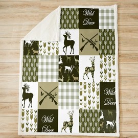 Deer Fleece Throw Blanket Baby 30"x40" Kids Hunting Camouflage Farmhouse Plush Blanket for Bed Sofa Couch Boys Green Plaid Buffalo Check Boho Arrow Sherpa Blanket Wild Animal Fuzzy Blanket Room Decor