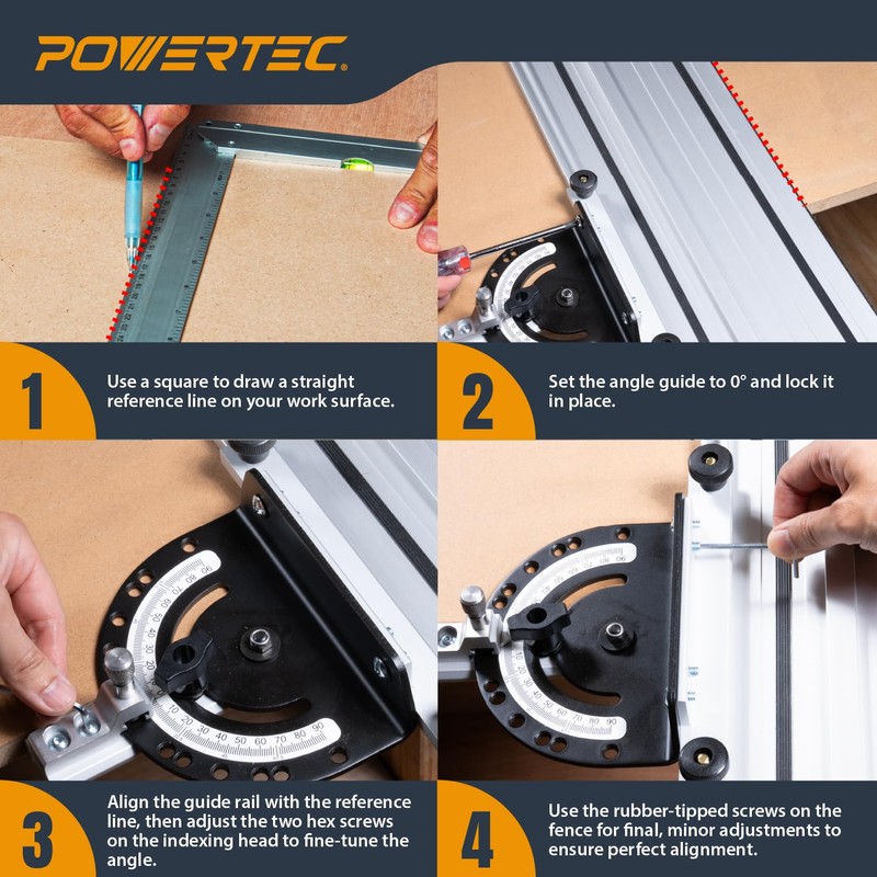 POWERTEC Adjustable Angle Track Saw Miter Guide for Ridgid Guide