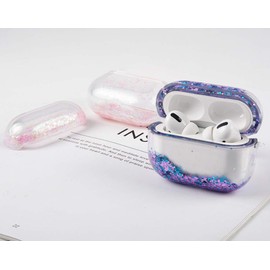 SGVAHY Bling Quicksand Case Compatible with AirPods Pro, Luxury Glitter Liquid Sequins Clear Hard Protective Case with Keychain Wireless Charging Box for Girls Women (Purple, AirPods Pro)