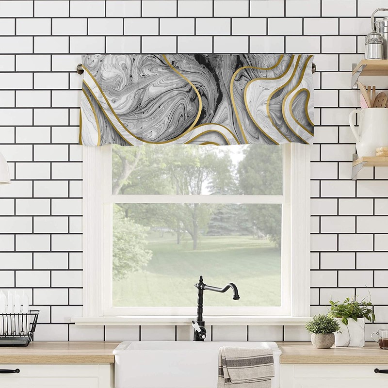 Savannan Window Curtains Valances, Marble Texture Line Black Gold White