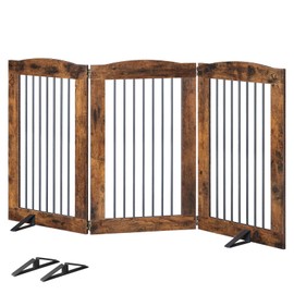 HOOBRO Indoor Dog Gate with Support Feet, Freestanding Pet Gate for Doorway, Stairs, 31.5 inch 3 Panels, Folding Dog Fence, 360° Hinge for Easy Access, Sturdy Iron Pipe, Rustic Brown BF06PP03