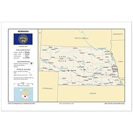 13x19 Nebraska General Reference Wall Map - Anchor Maps USA Foundational Series - Cities, Roads, Physical Features, and Topography [Rolled]