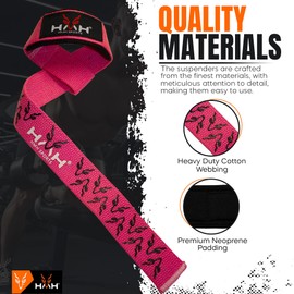 HMH Sports Weight Lifting Straps Fitness Padded Cotton Wrist Support Gel Advanced Grips Dumbbell Bar Wraps Heavy Duty Gym Bodybuilding Straps Power Deadlift Barbells Non Slip Exercise (Pink)