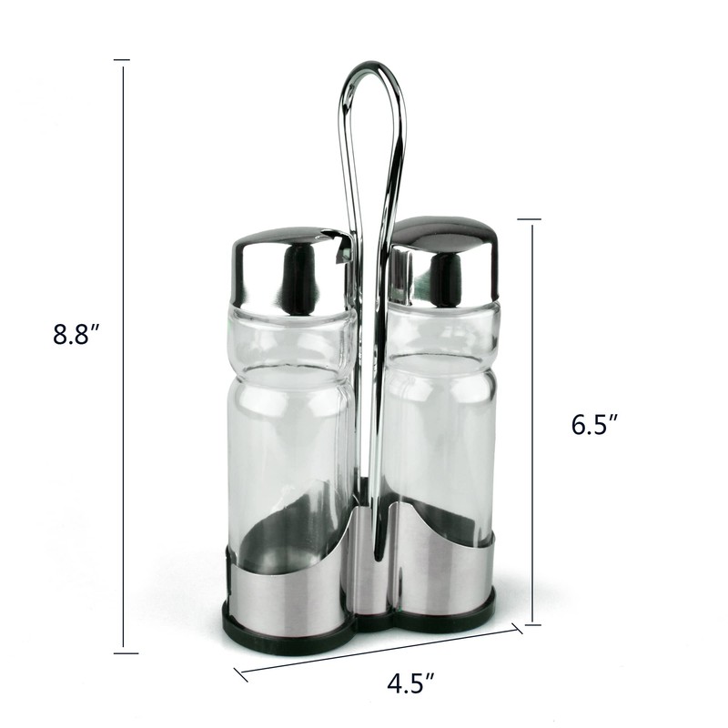 Oil and Vinegar Dispenser Set with Stainless Steel Holder,Clear Glass