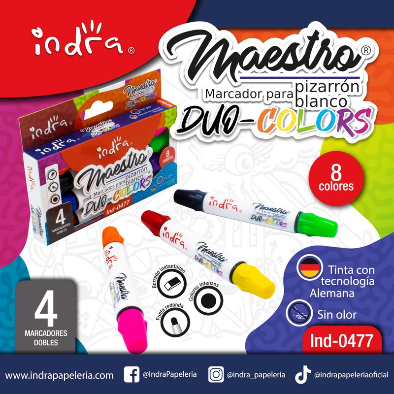 IND-0477 SET DE 4 MARCADORES DOBLES PARA PIZARRÓN BLANCO
