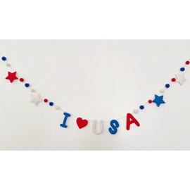 Awesome Bros Craft Handmade 4th of July Decorations American Independence Day Party Banner Felt Ball Garlands White Blue and Red Pom Pom Ball Felt Letters Garlands-4th of July