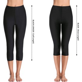 Charmo Women's Swim Leggings UPF 50+ Surf Leggings High Waisted Tight Swim Shorts Black L