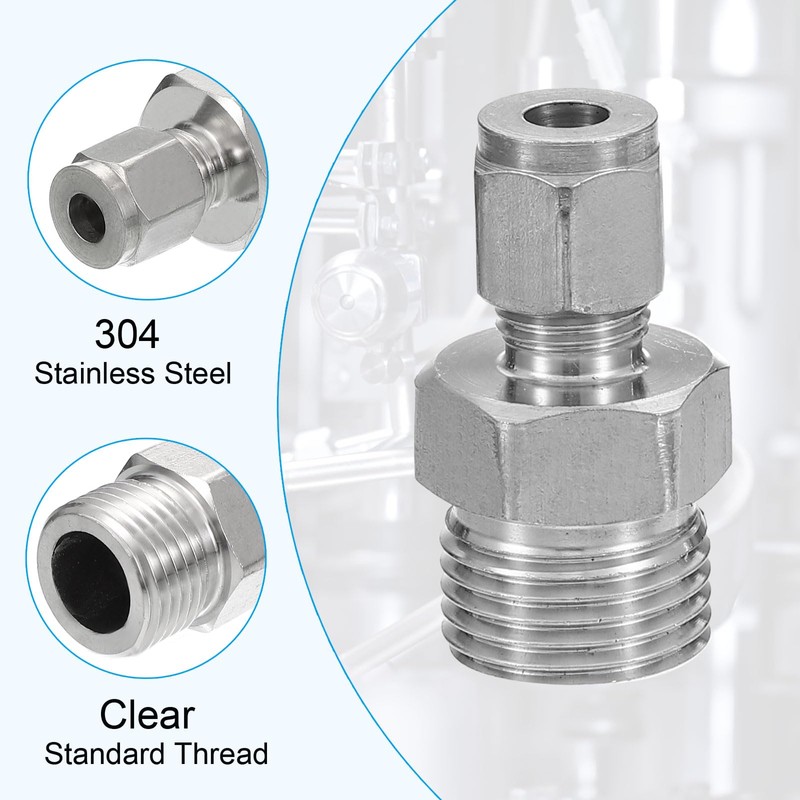 PATIKIL 1/2G x 6mm 304 Stainless Steel Compression Tube Fitting
