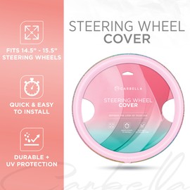 Pink Diamond Bling Steering Wheel Cover,Standard 15 Inch Size Fits Most Vehicles, Cute Faux Leather Car Steering Cover with Rhinestone Crystal, Car Accessories for Women