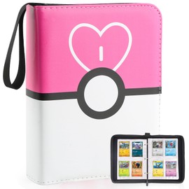 4 Pockets Trading Card Binder, 400 Card Holders with 50 Removable Sleeves, Portable Card Binder Album with zipper, Card holder Book for Game, Sport Collection (Light Pink)