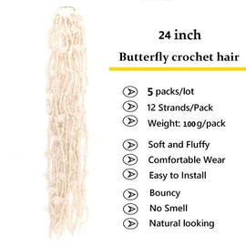 LMZIM 5 Packs 24 Inch Butterfly Crochet Hair for Black Women Faux Locs Pre looped Pre-twisted Braids (24 inch 5 pack, 613)