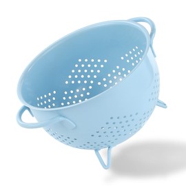 Metal Strainer Powder Coated Self Draining Metal Strainer with Bottom Kitchen Pasta Fruit Vegetable Basket with Double Handles (Blue)