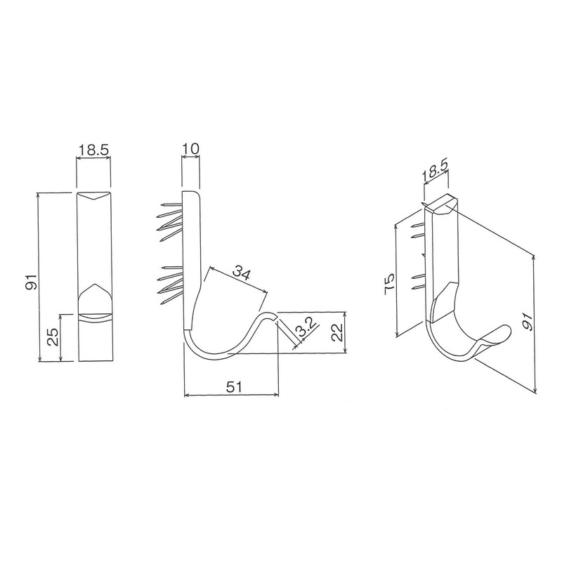 Berg M-634 Wall Hook, J-Shaped Large Hook, White
