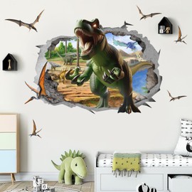 ANHUIB 3D Dinosaur Wall Sticker Decoration, Dino Wall Sticker, Large Dino Wall Sticker, Jurassic, 3D Wall Breakthrough Wall Sticker, Wall Sticker for Boys, Bedroom, Baby Room, Playroom