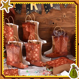 Mooliwe 24 Pcs Cowboy Cowgirl Boots Paper Bags Western Theme Party Favors Wild West Girls Kraft Bags Bachelorette Theme Last Rodeo Party Supplies Cowgirl Favors(Brown)