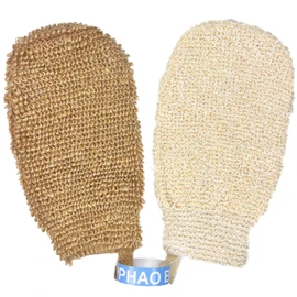 PPHAO BASIC - Bath Gloves for Shower - Bath Mitts Washcloths - Bath Gloves Exfoliating for Women and Men - Body Scrubbers for Use in Shower - Ramie and Jute Fiber - 2 Pack