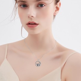 SILBAZ Double Pandas Necklace for Women Round Panda Pendant Necklace Love You Forever Panda Jewelry Gift for Girlfriend Wife