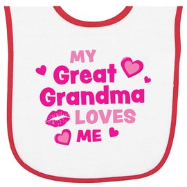 inktastic Valentine's Day My Great Grandma Loves Me Hearts and Lips Baby Terry Cloth Bib White and Red 3e1a6