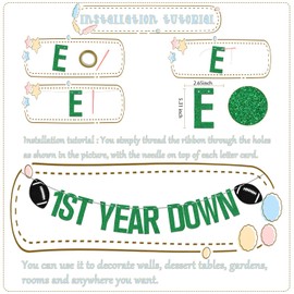 1st Year Down Banner, Football 1st Birthday Party Decorations, Football 1st Birthday Decor, Sports Theme One Year Old Party Decor Supplies Green Black