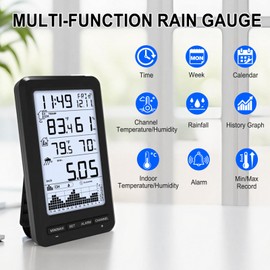 Urageuxy Wireless Rain Gauge Outdoor, Digital Rain Gauge with Self-Emptying Rain Collector, Monitoring Rainfall, Indoor/Outdoor Temperature, Min/Max Records, Alerts for Yard, Garden, Farm